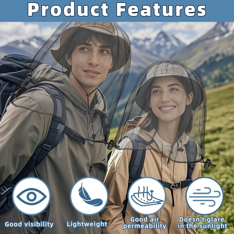 JayruiMice 2 Pack Ultra Large Mosquito Net 42x25 Inches Mosquito Head Net Oversized Insect Netting Bug Fits Most Hats for Gardening Hiking Fishing Traveling(Gray) - Image 4